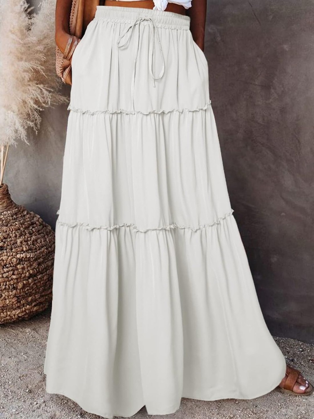Boho Tiered White Maxi Skirt - Women - Picture 2 of 3